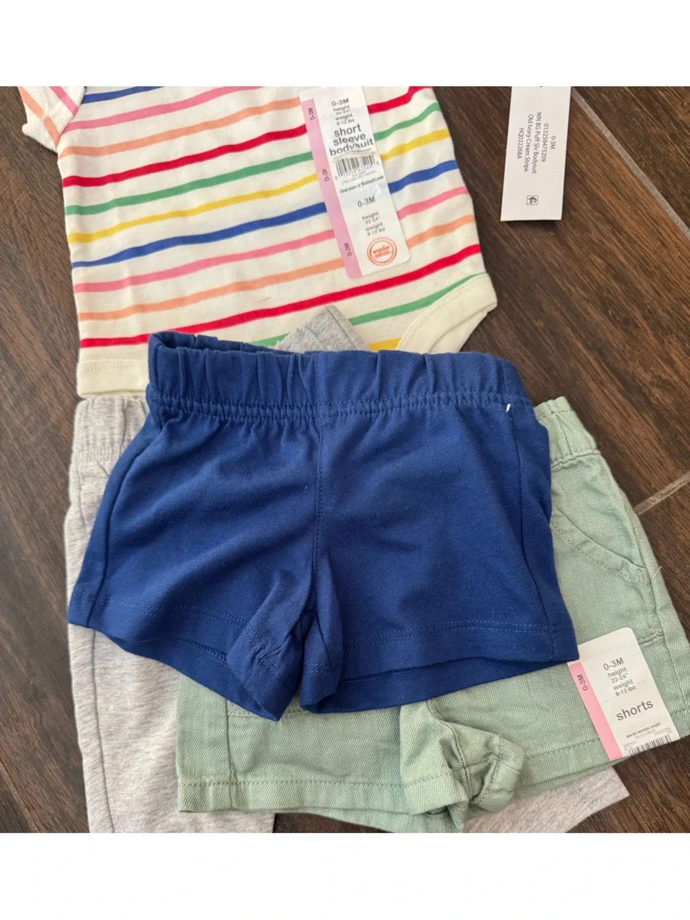 Wonder Nation Baby Boy Outfit Bundle Striped Bodysuit & Shorts 0-3M NWT